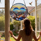 Stained Glass Window Suncatcher 7.8 Inch Colorful Hanging Decor, Nature Art Gift for Mom, Grandma & Women