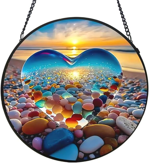 Stained Glass Window Suncatcher 7.8 Inch Colorful Hanging Decor, Nature Art Gift for Mom, Grandma & Women