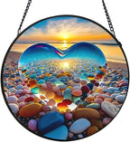 Stained Glass Window Suncatcher 7.8 Inch Colorful Hanging Decor, Nature Art Gift for Mom, Grandma & Women