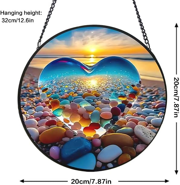 Stained Glass Window Suncatcher 7.8 Inch Colorful Hanging Decor, Nature Art Gift for Mom, Grandma & Women