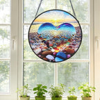 Stained Glass Window Suncatcher 7.8 Inch Colorful Hanging Decor, Nature Art Gift for Mom, Grandma & Women