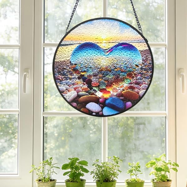 Stained Glass Window Suncatcher 7.8 Inch Colorful Hanging Decor, Nature Art Gift for Mom, Grandma & Women