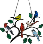 Six Birds Cardinal Metal Window Hanging, Multicolor Bird on a Wire Decor, Handmade Garden Gift, 21CM