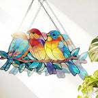 Stained Glass Cardinal Red Bird Suncatcher, Bluebird Branch Window Hanging Decor