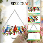 Stained Glass Window Hanging, Colorful Cardinal & Bluebird Branch Suncatcher, 7.8 Inch Bird Lover Gift