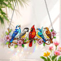 Stained Glass Window Hanging, Colorful Cardinal & Bluebird Branch Suncatcher, 7.8 Inch Bird Lover Gift
