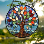 Colorful Tree of Life Stained Glass Window Hanging Suncatcher 15 Inch
