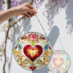 8 Inch Valentine Heart Stained Glass Window Suncatcher, Colorful Hanging Decor & Romantic Gift