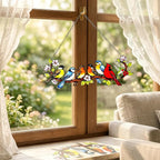 Stained Glass Hummingbird Suncatcher, Colorful Bird on Branch Window Hanging, Floral Home Decor Gift