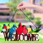 Birds on Branch Stained Glass Suncatcher, 8 Colorful Birds Window Hanging, Cardinal Hummingbird Gift