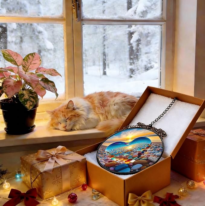 Stained Glass Window Suncatcher 7.8 Inch Colorful Hanging Decor, Nature Art Gift for Mom, Grandma & Women