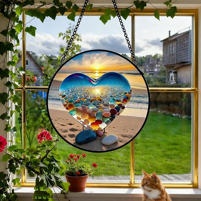 Stained Glass Window Suncatcher 7.8 Inch Colorful Hanging Decor, Nature Art Gift for Mom, Grandma & Women