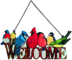 Birds on Branch Stained Glass Suncatcher, 8 Colorful Birds Window Hanging, Cardinal Hummingbird Gift