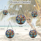 Colorful Tree of Life Stained Glass Window Hanging Suncatcher 15 Inch