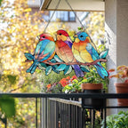 Stained Glass Cardinal Red Bird Suncatcher, Bluebird Branch Window Hanging Decor