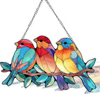 Stained Glass Cardinal Red Bird Suncatcher, Bluebird Branch Window Hanging Decor