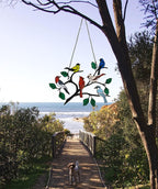 Six Birds Cardinal Metal Window Hanging, Multicolor Bird on a Wire Decor, Handmade Garden Gift, 21CM