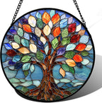 Colorful Tree of Life Stained Glass Window Hanging Suncatcher 15 Inch