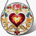 8 Inch Valentine Heart Stained Glass Window Suncatcher, Colorful Hanging Decor & Romantic Gift