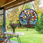 Colorful Tree of Life Stained Glass Window Hanging Suncatcher 15 Inch